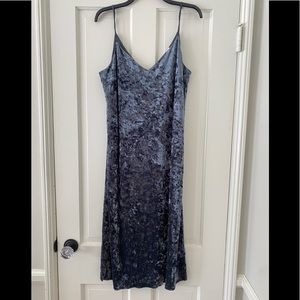 NSR crushed velvet blue grey midi slip dress sexy soft